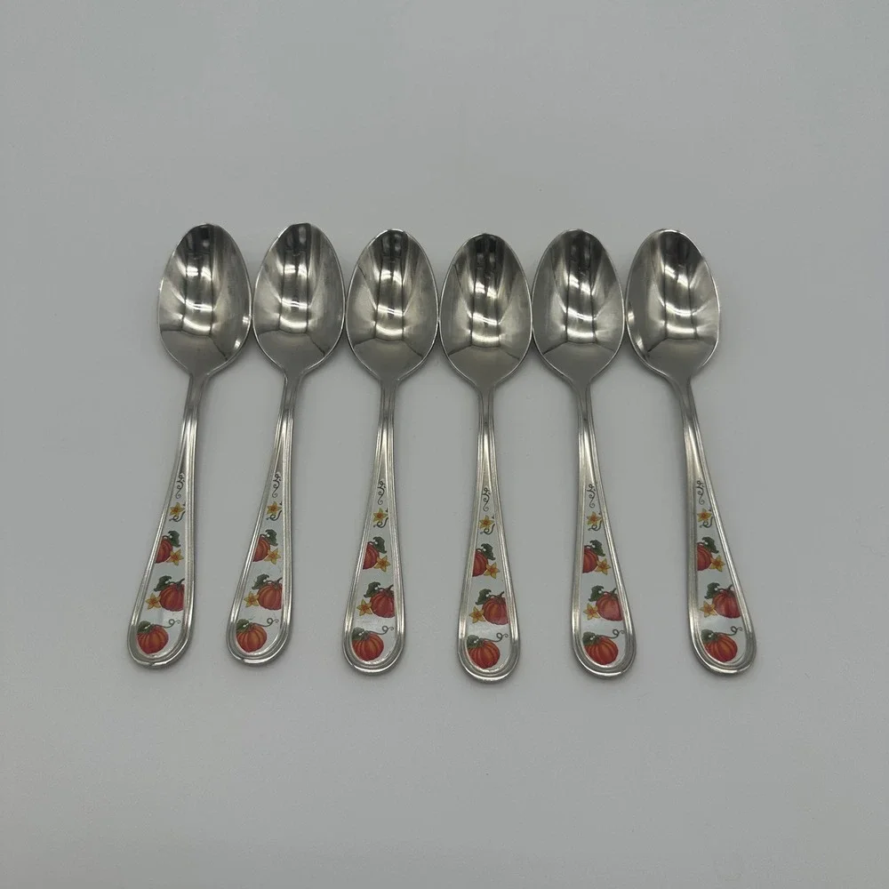 Temptations 18/10 Stainless Steel Pumpkin Patch Teaspoons Set of 6 Autumn Fall